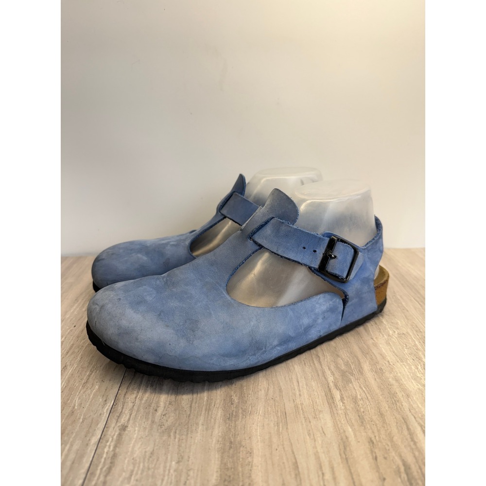 Birkenstock Papillio Paris Blue Suede Clogs Strap Shoes 41 Gorpcore Boho Rare